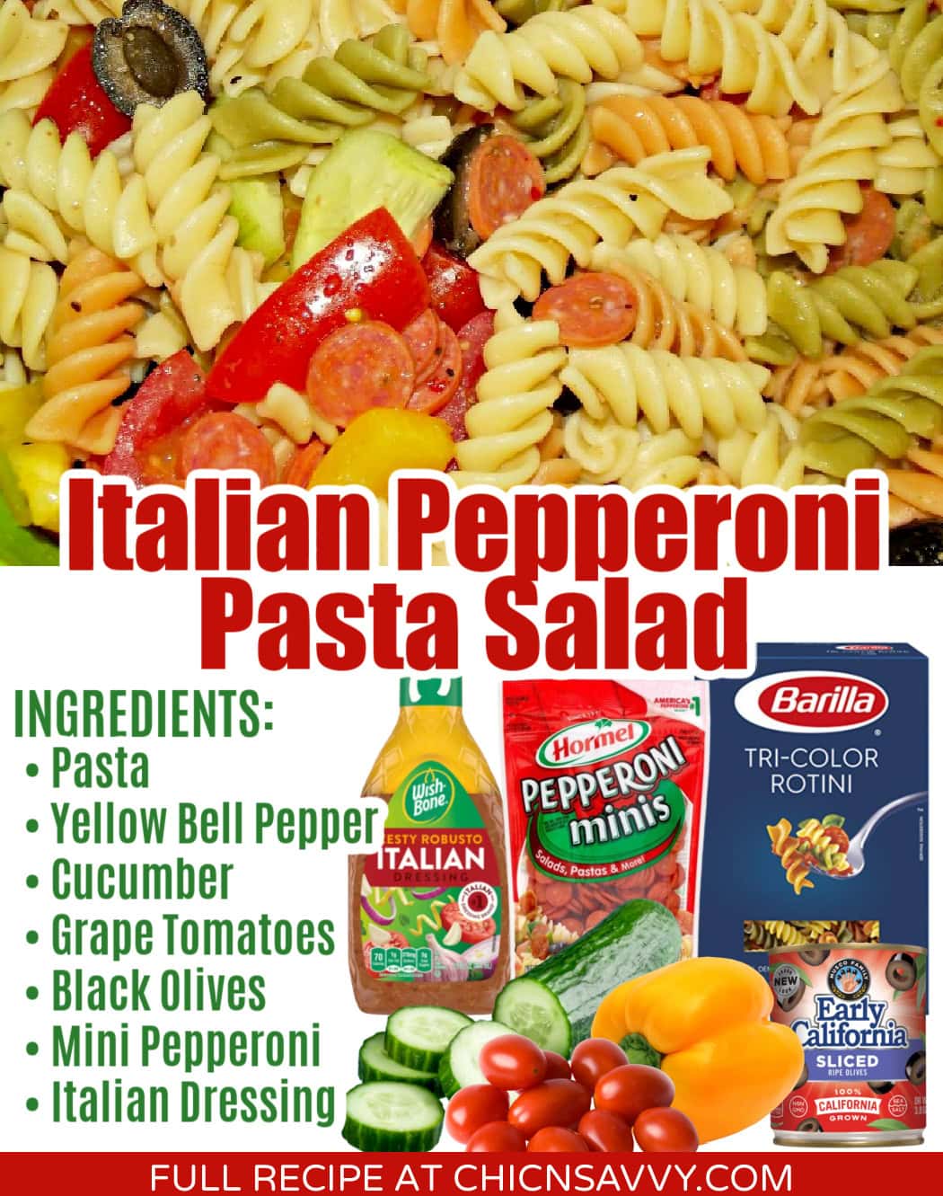Italian Pepperoni Pasta Salad Recipe with ingredients
