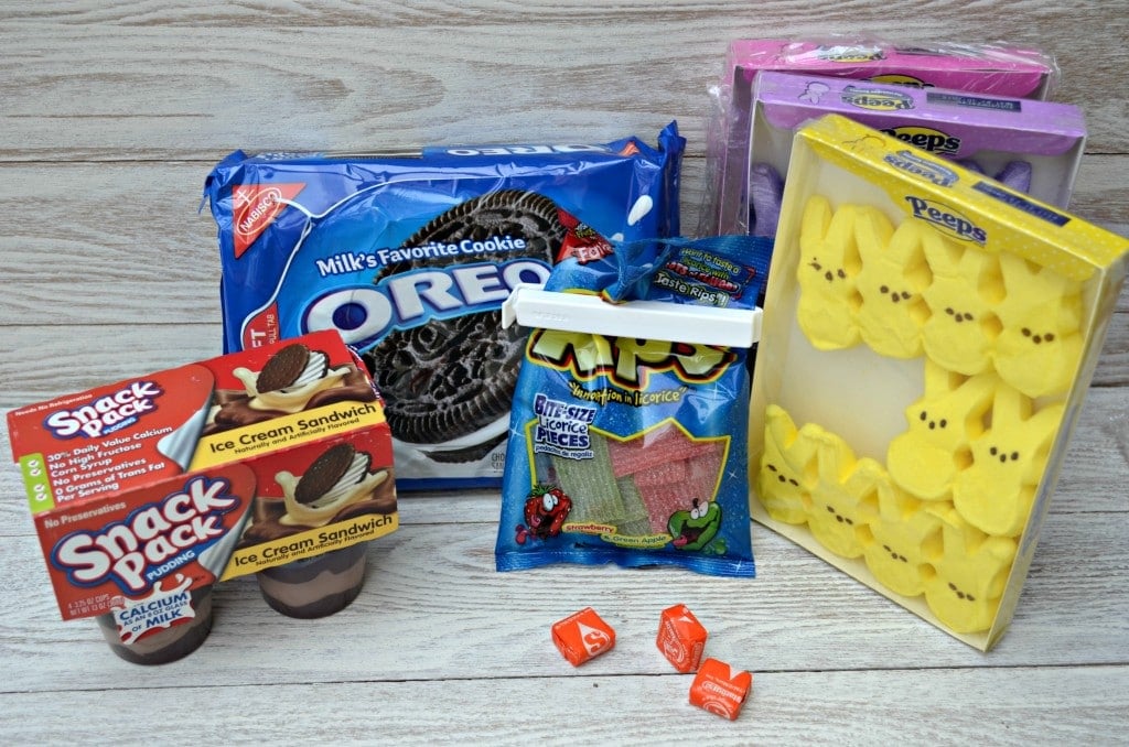 Peeps Oreo Pudding Cups Ingredients with Snack Pack, Oreo, Rips, Starburst, Peeps