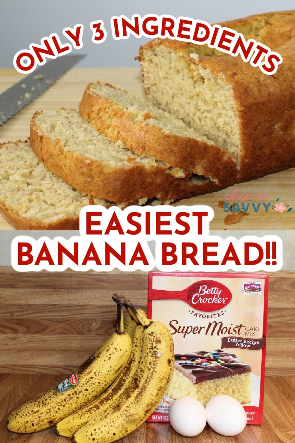 EASY 3 INGREDIENT BANANA BREAD