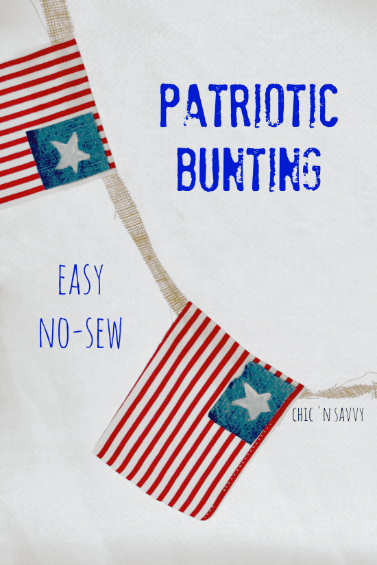 This DIY Patriotic Bunting Craft features easy to make flags using old blue jeans! It's a new-sew project perfect for Memorial Day or the 4th of July.