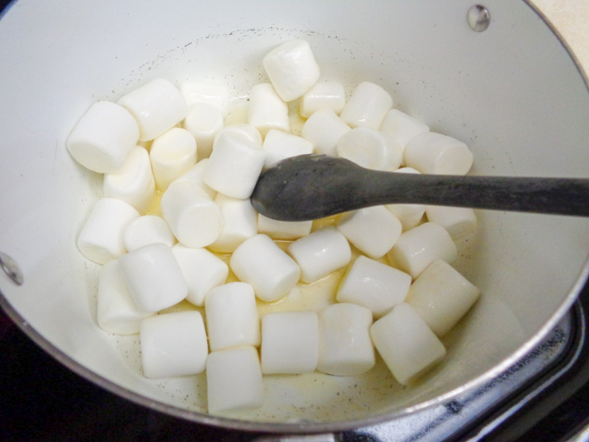 melting marshmallows in pan